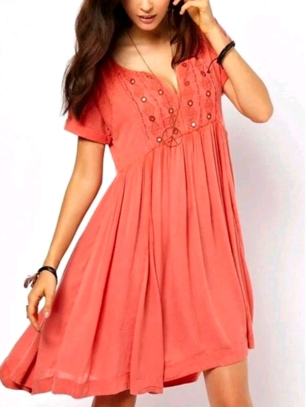 Free People Tunic Dress with Mirror Embellishment Bodice
